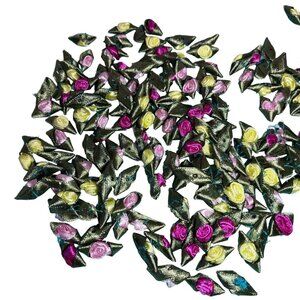 Lot 100+ Yellow Pink White Green Raspberry Satin  Ribbon Roses Crafting Sewing